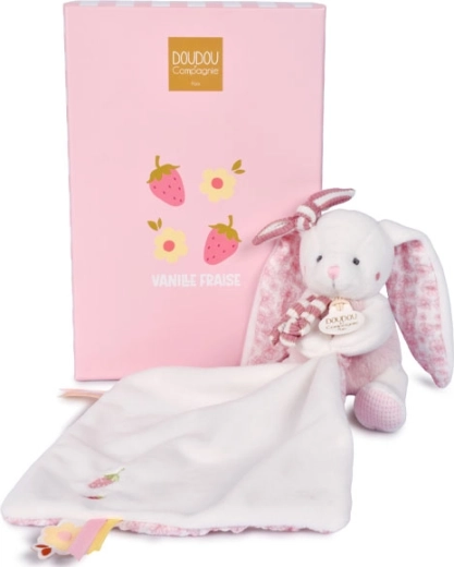 Doudou kinkekomplekt: plüüsist jänku tekikesega 10 cm, roosa