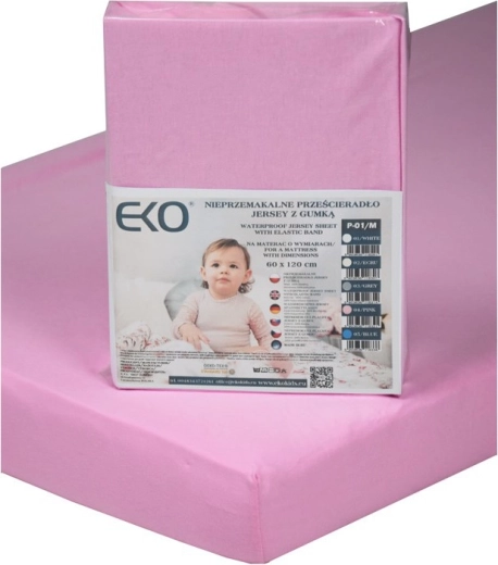 EKO waterproof fitted jersey sheet with elastic, pink, 120 × 60 cm