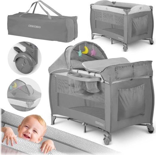 Reisivoodi madratsi ja transpordikotiga 125×65×78 cm, hall