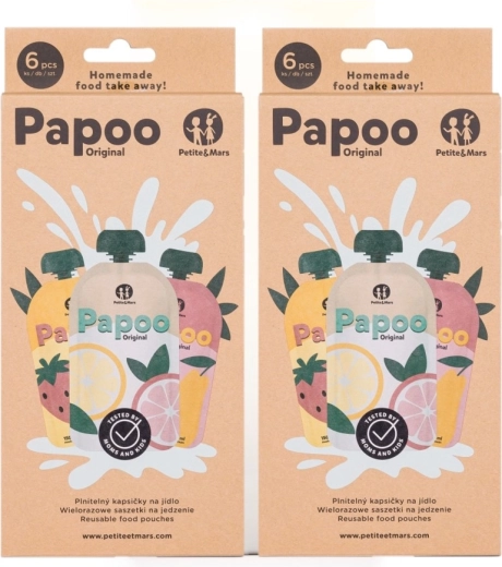 Petite&Mars täidetavad toidupüreed kotikesed Papoo Original 1+1 tasuta (12 tk)