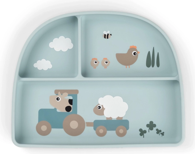 Done by Deer Stick&Stay Tiny farm suction divided plate, blue