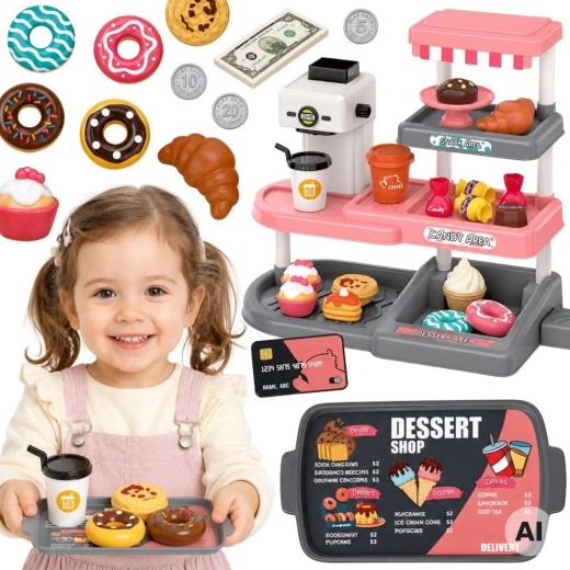 Woopie children's café and pastry shop with cash register and sounds
