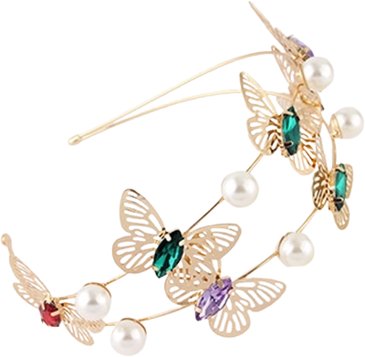 Pink Double Headband Butterfly with Gemstones