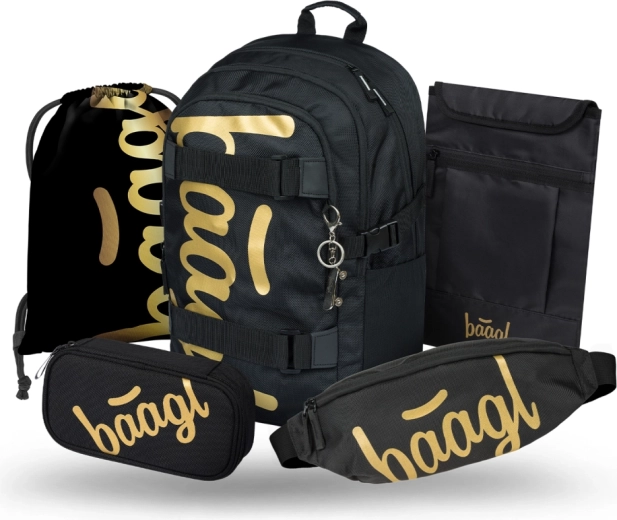 Baagl school set Skate Gold – backpack, pencil case, gym sack, waist bag and laptop sleeve