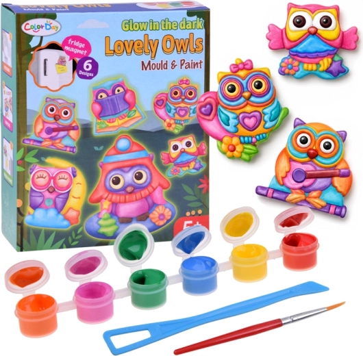 Creative DIY kit for making glow-in-the-dark owl magnets