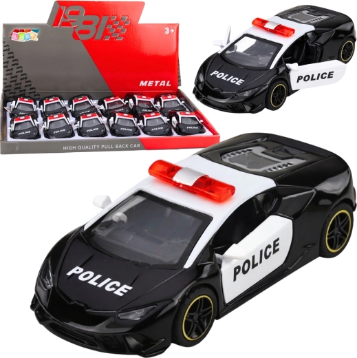 Metallist politsei sportauto tagasitõmmatava pull-back vedrumehhanismiga 1:43