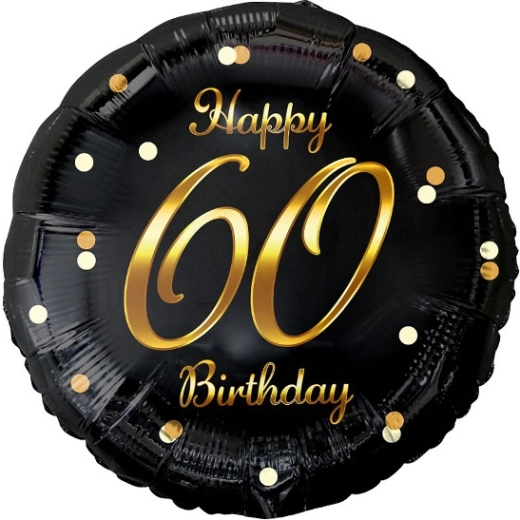 Fooliumõhupall Happy 60 Birthday – must kuldse trükiga