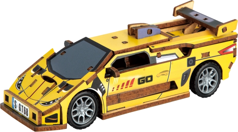 2Kids Toys 3D wooden model kit sports car yellow