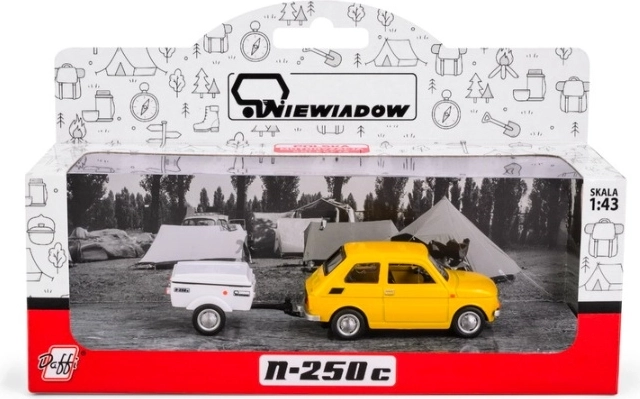 Fiat 126p lühikese kollase Niewiad K-612 haagisega