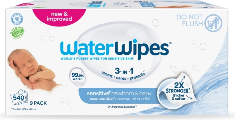 WaterWipes 3-in-1 wet wipes for newborns and children, 9 × 60 pcs
