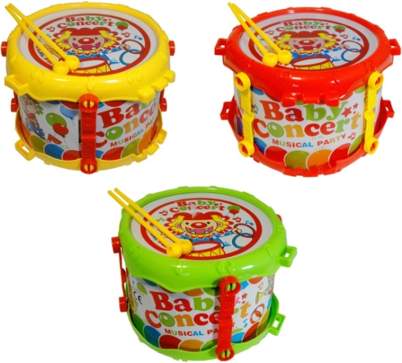 Colorful children’s drum with drumsticks – circus motif