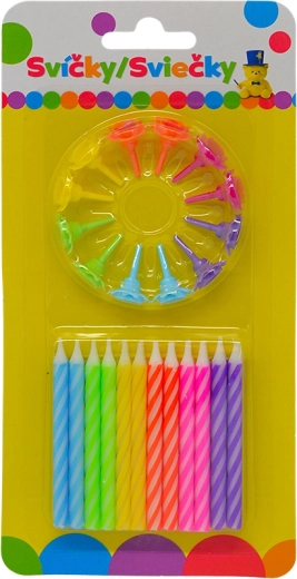 Birthday colorful candles 24 pcs + 12 holders