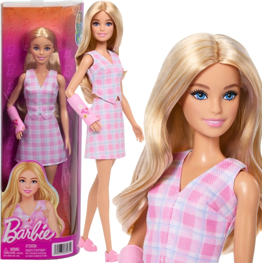 Barbie Fashionistas doll in pink check with pink arm cast
