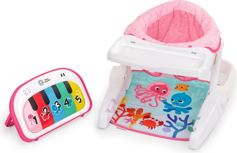 Baby Einstein interaktiivne 4-ühes istumispesa Tappin' Tunes Learn-to-Sit, roosa