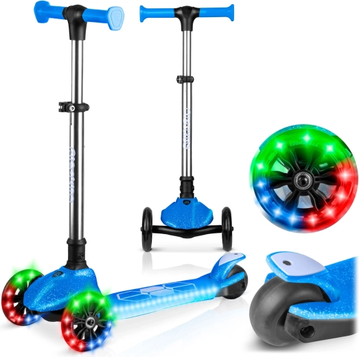 Three-wheeled balance kids' scooter with light-up LEDs Ricokids Jelly – blue