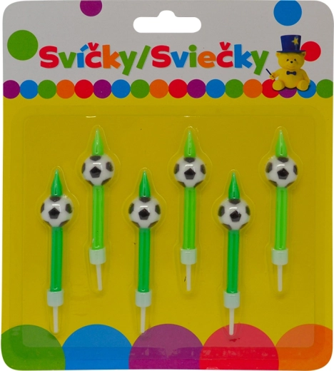 Birthday candles with soccer ball and holder, 6 pcs