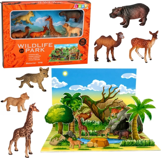 Wild Animal Figurine Set with 3D Park
