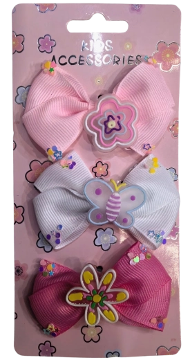 Pink juukseklambrite komplekt: lipsud ja lilled – 3 tk