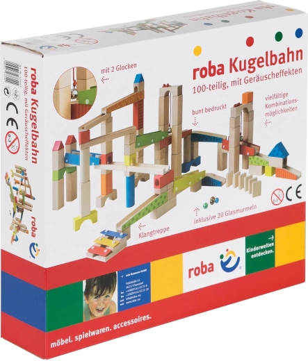 Roba Wooden Marble Run in Cheerful Colors, 100 Pieces