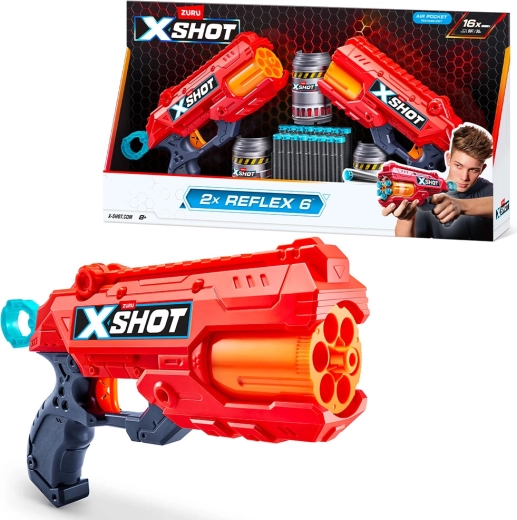X-Shot Reflex 6 – 2 püstoli komplekt purkide ja nooltega