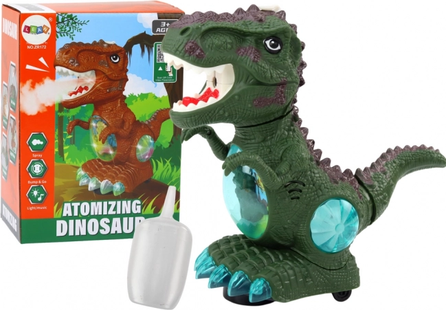 Roheline tantsiv dinosaurus takistusteanduriga ja valgusefektidega