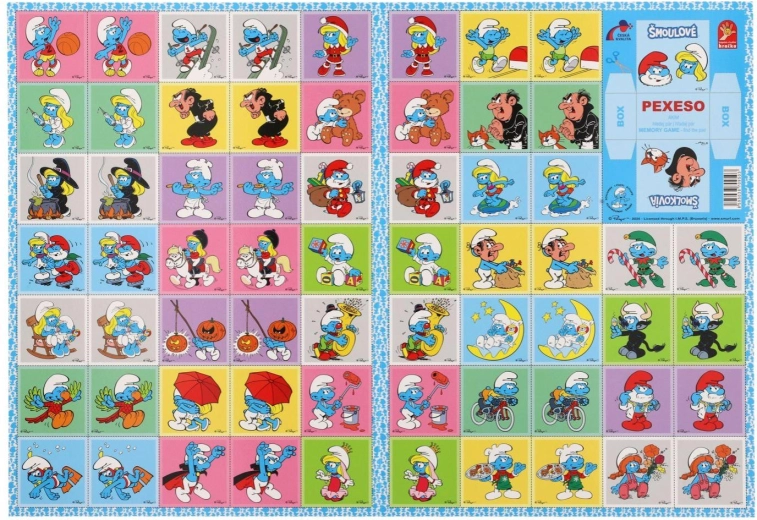 Pexeso Smurfid – paberist seltskonnamäng, 32 pildipaari