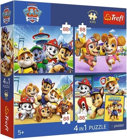 Trefl pusle 4 ühes Paw Patrol (4×88 tükki) plakatiga