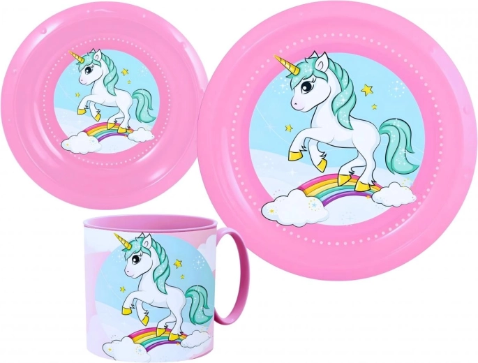 Laste plastist söögikomplekt Unicorn (3-osaline)