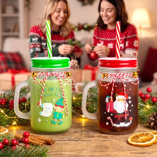 Christmas Glass with Straw 450 ml - 1 Piece