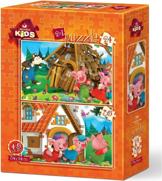 ART PUZZLE kolm põrsakest – 2 pusle komplekt (24 ja 35 tükki), 34 × 24 cm