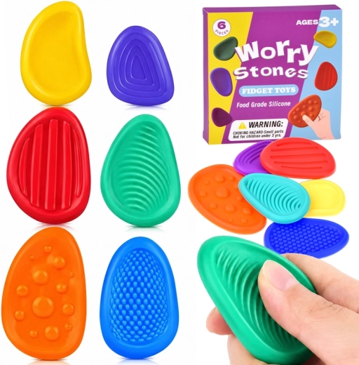 Silikoonist sensoorsed kivikesed (fidget-mänguasjad) – komplekt 6 tk