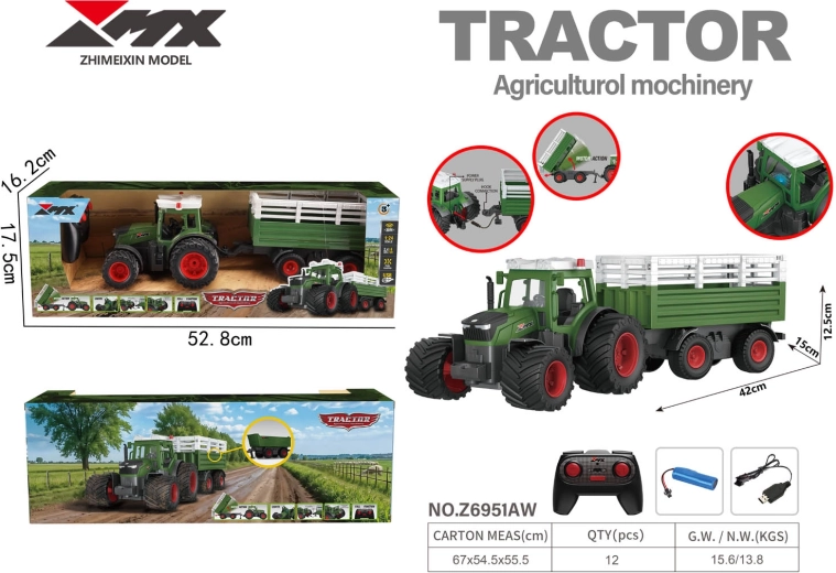 Kaugjuhitav traktor haagise ja kalluriga
