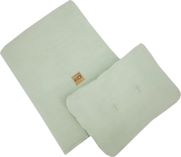 Muslin baby cot bedding set EKO Mint (pillow 30×40 cm, duvet 75×100 cm)