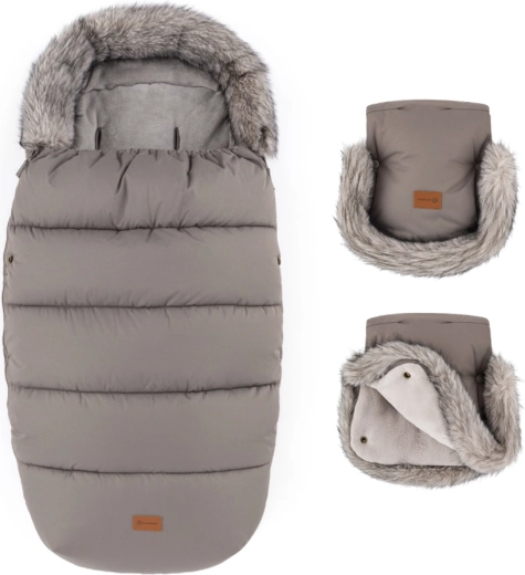 Petite&Mars talvekomplekt: soojakott Comfy 4in1 ja jalutuskäru käepideme kindad Furry mocha mousse