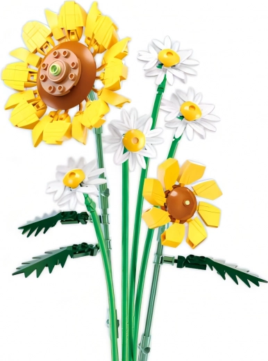 Realistic bouquet of sunflowers and daisies