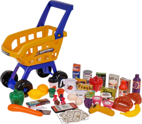 Suur ostukäru ja hulk toiduaineid
