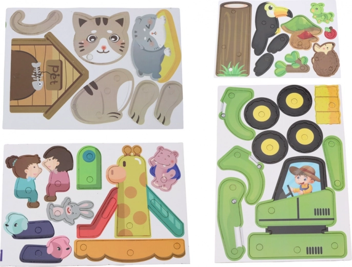Wooden and cardboard elements for creative scenes