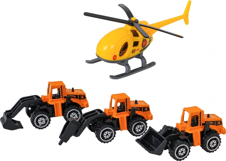 3 metallist ehitusautot ja helikopter