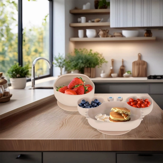 Stable bowl and plate with suction base