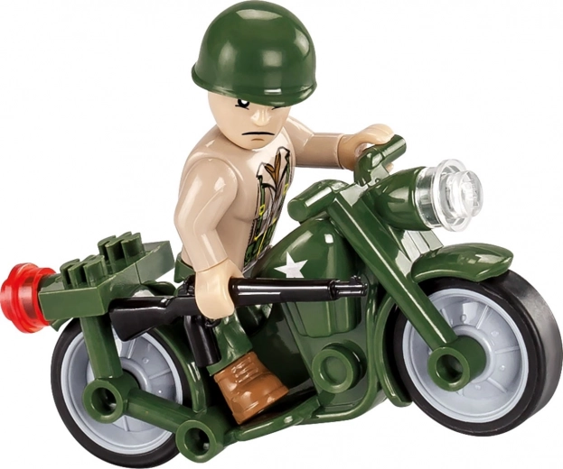 Two minifigures and a motorcycle for action scenarios
