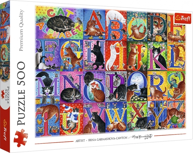 Playful cat alphabet motif