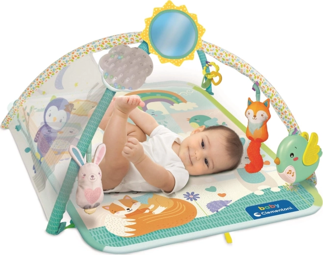 Interactive play gym with hanging toys