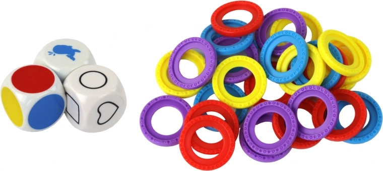 Colorful rings and 3 dice for endless fun