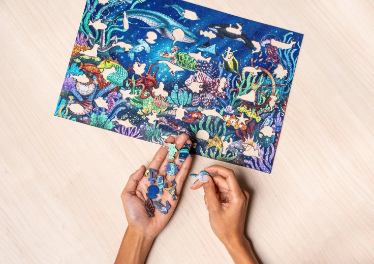Unique wooden pieces with ocean-themed motifs