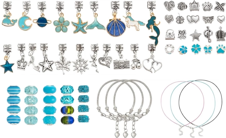 Rikas helmeste ja charms-komplekt