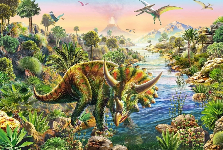 Brave triceratops in the jungle