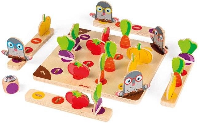 Wooden game board and colorful vegetables