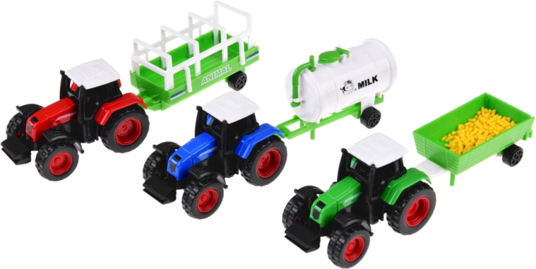 Kolm traktorit erinevate haagistega