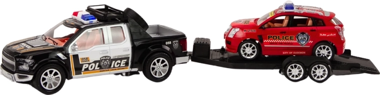 Two police vehicles with a tow trailer