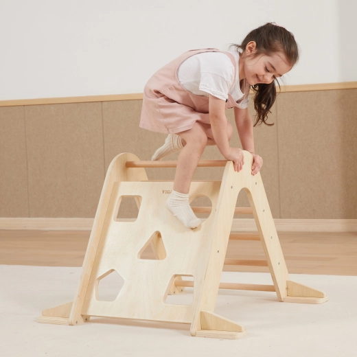 Two sides of fun: ladder and climbing wall with holes